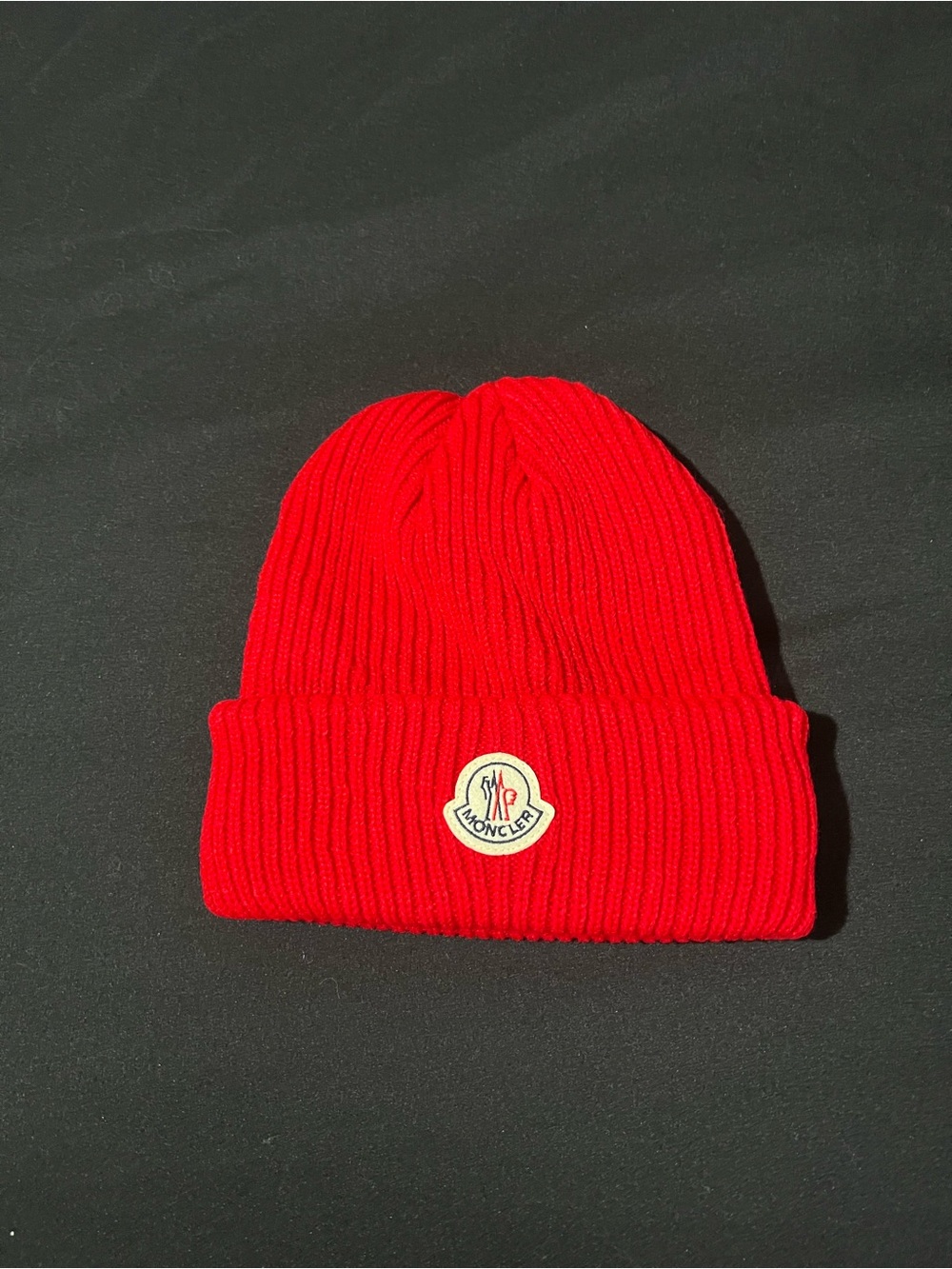 Moncler Kids Ribbed Beanie in Bright Red